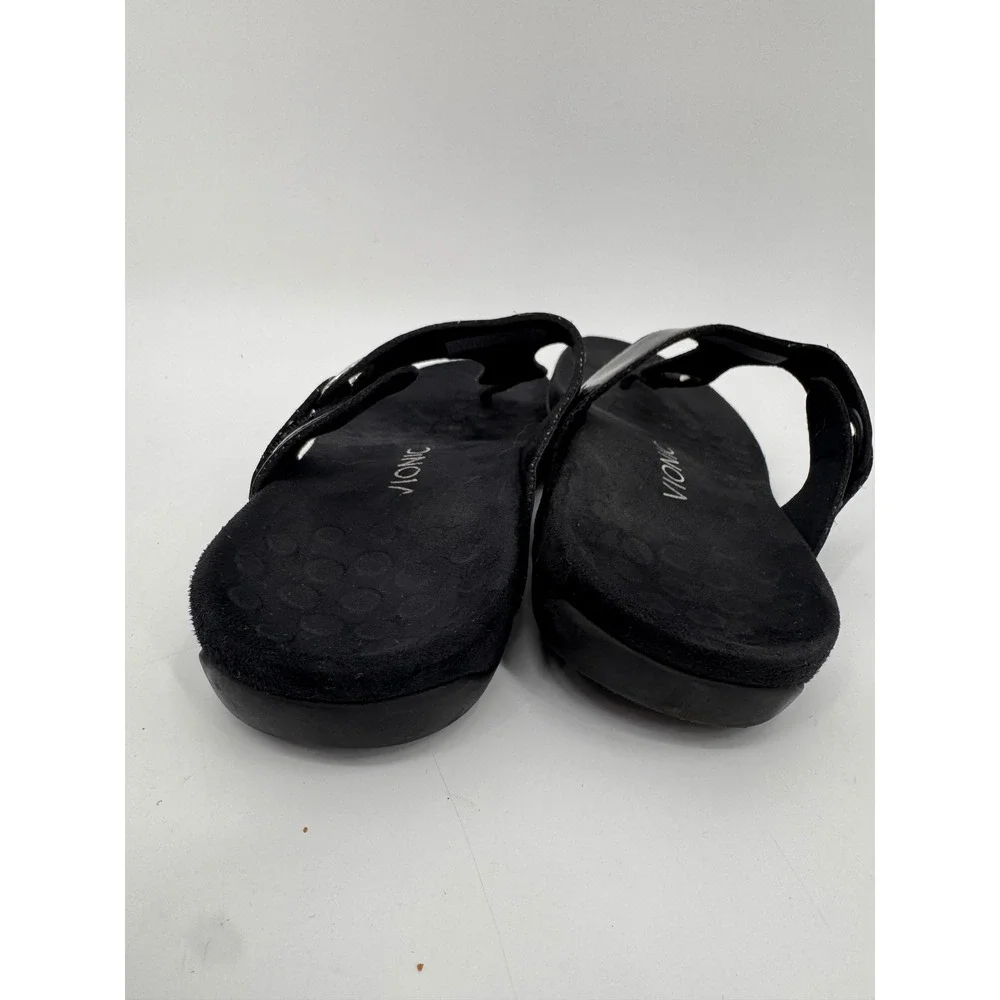 Vionic Lana Sandals Women Size 9 Black Patent Orthopedic Thong Flip Flops